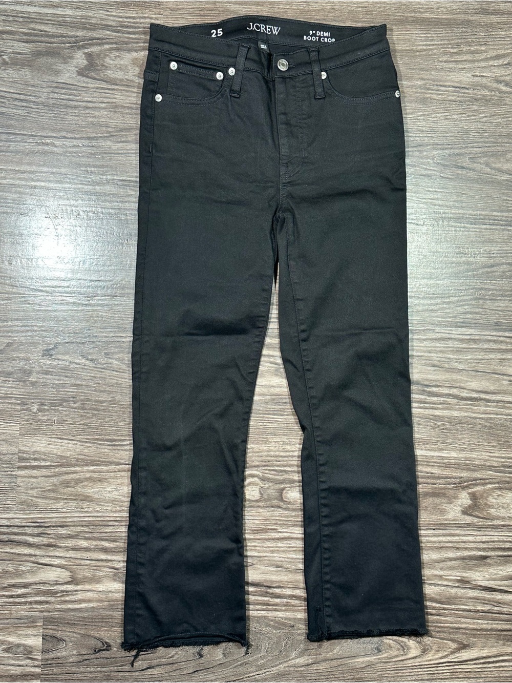 J. CREW Black 9” Mid Rise DEMI BOOT CROP Raw Hem Jeans 25